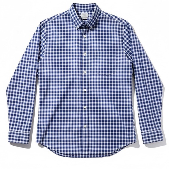 J Crew Men's Blue White Gingham Button Down Shirt Long Sleeve Size Medium preppy - Picture 2 of 7
